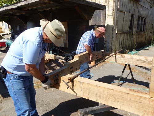 Working on the big oak beams